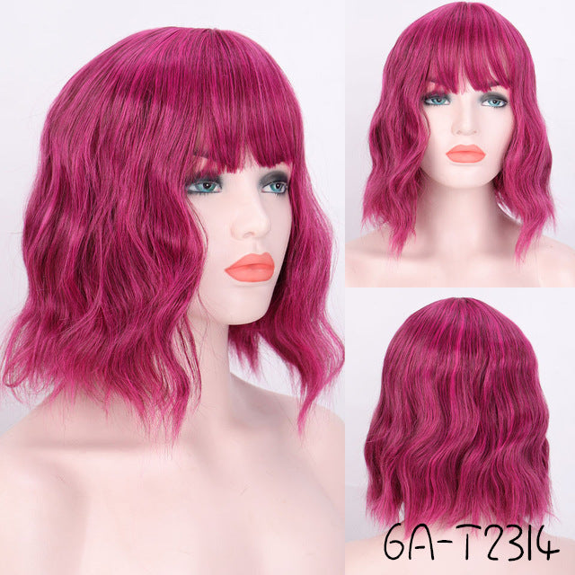 Fashion chemical fiber wig pink short curly corn perm bob hair set European and American short hair wig ladies headgear