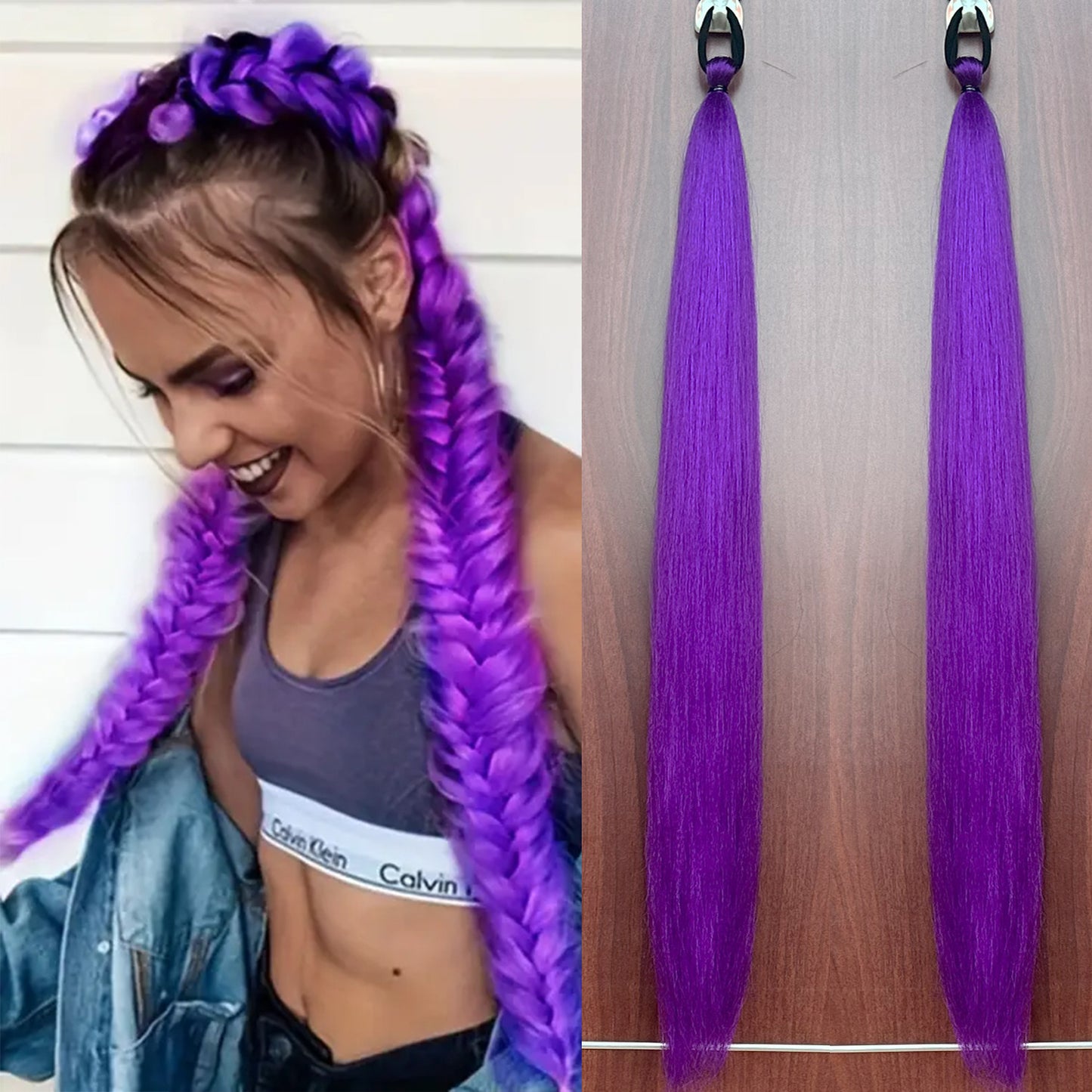 2-piece set of girls' rubber band ponytail wig boxing braid colorful elastic rope braid ponytail wig hair extensions