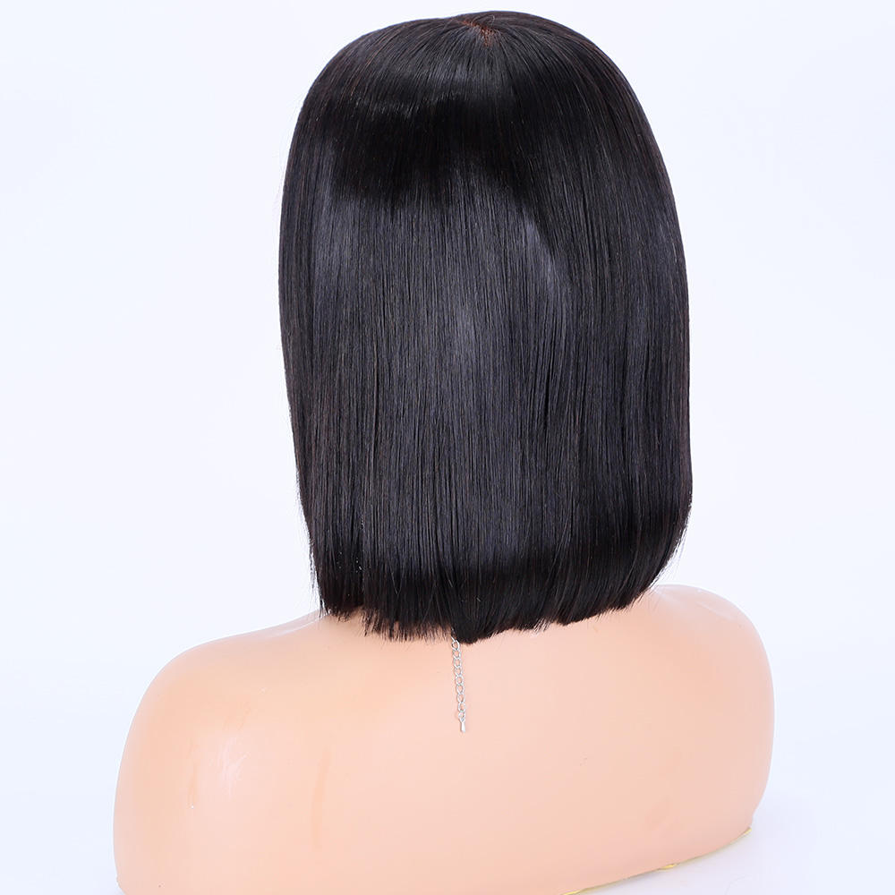 14 inch Glueless Pre Plucked Hairline Full Lace Silk Top Base Cap Lace Wig For Black Women