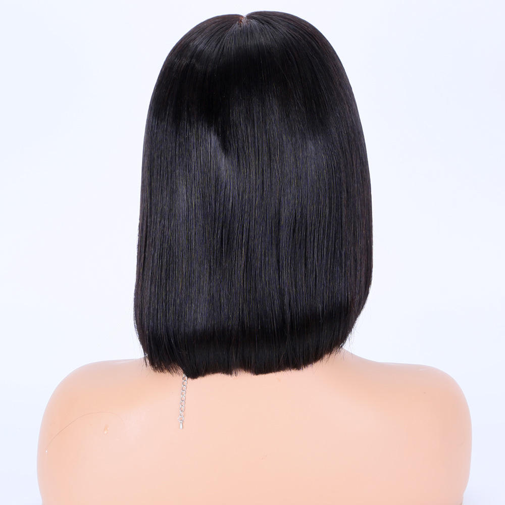 14 inch Glueless Pre Plucked Hairline Full Lace Silk Top Base Cap Lace Wig For Black Women
