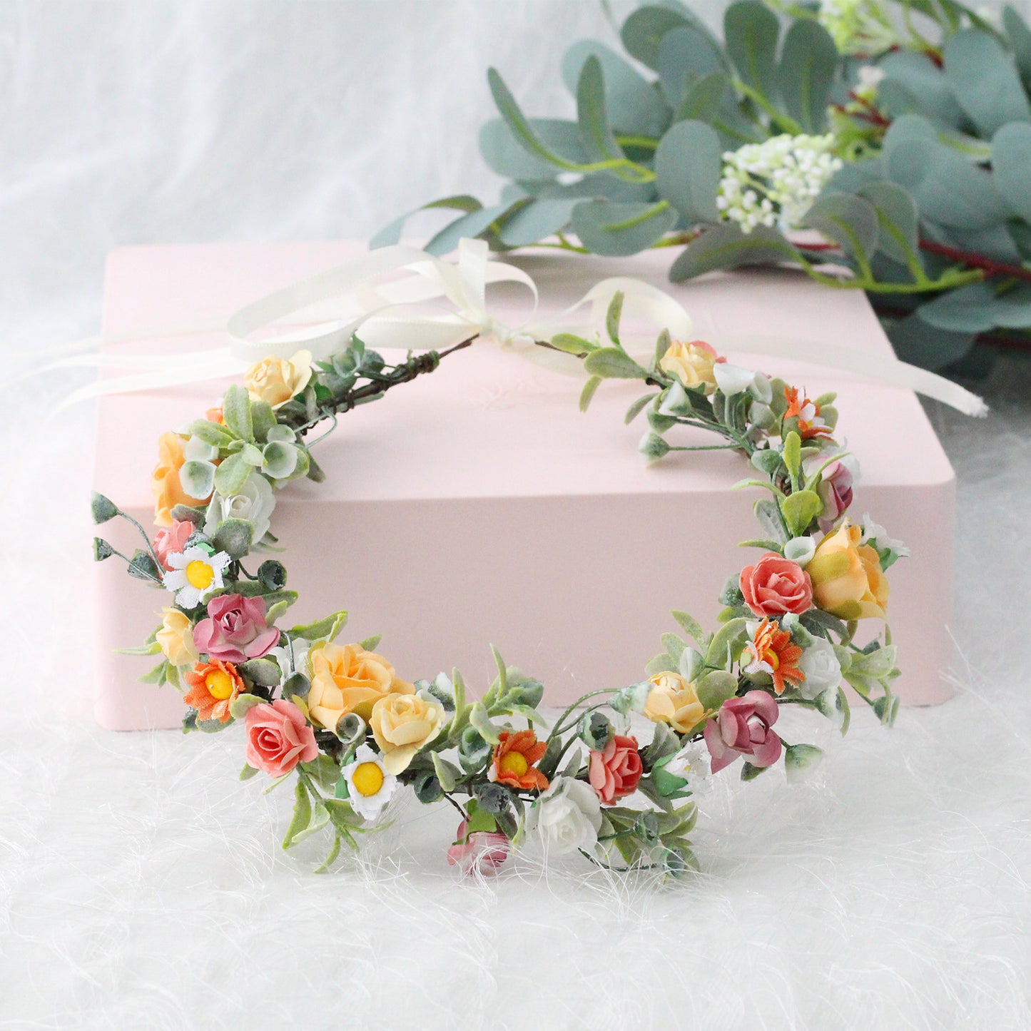 Colorful Rose Crown Hair Hoop Daisy Water Grass Headwear Party Gift Bridal Photo Shooting Wreath