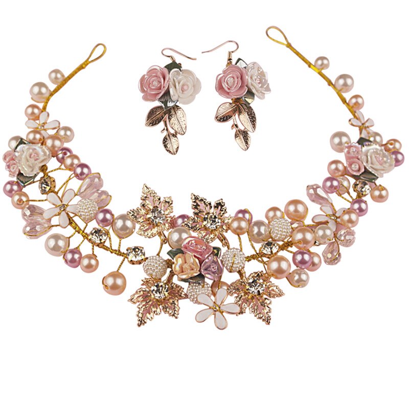 Luxury Pink Gold Pearl Bridal Crowns Handmade Tiara Bride Headband Crystal Wedding Diadem Queen Crown Wedding Hair Accessories