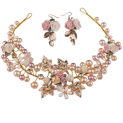 Luxury Pink Gold Pearl Bridal Crowns Handmade Tiara Bride Headband Crystal Wedding Diadem Queen Crown Wedding Hair Accessories