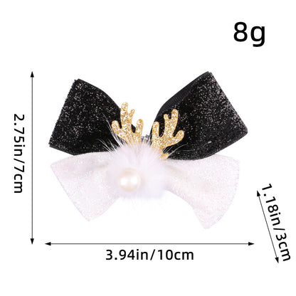 Christmas Antlers Hairball Hair Clip Christmas Cute Bow Duck billed Clip Hair Clip Decorative Headpiece