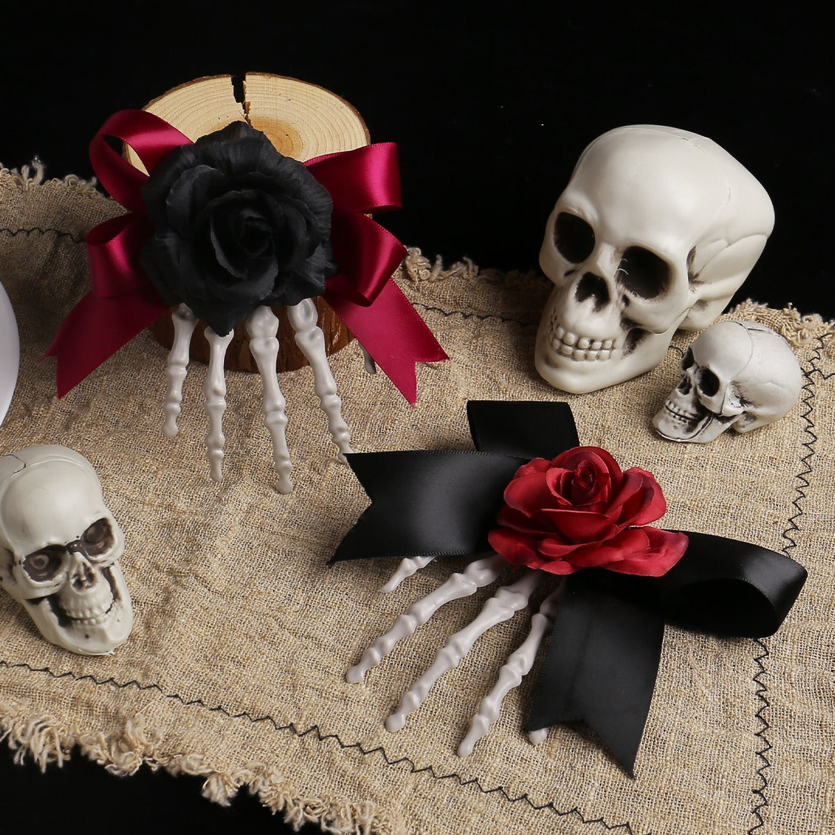 Halloween Skeleton Hand Skeleton Hair Clip Ghost Festival Horror Rose Bow Ghost Hand Side Clip Hair Accessories Party Hair Clip