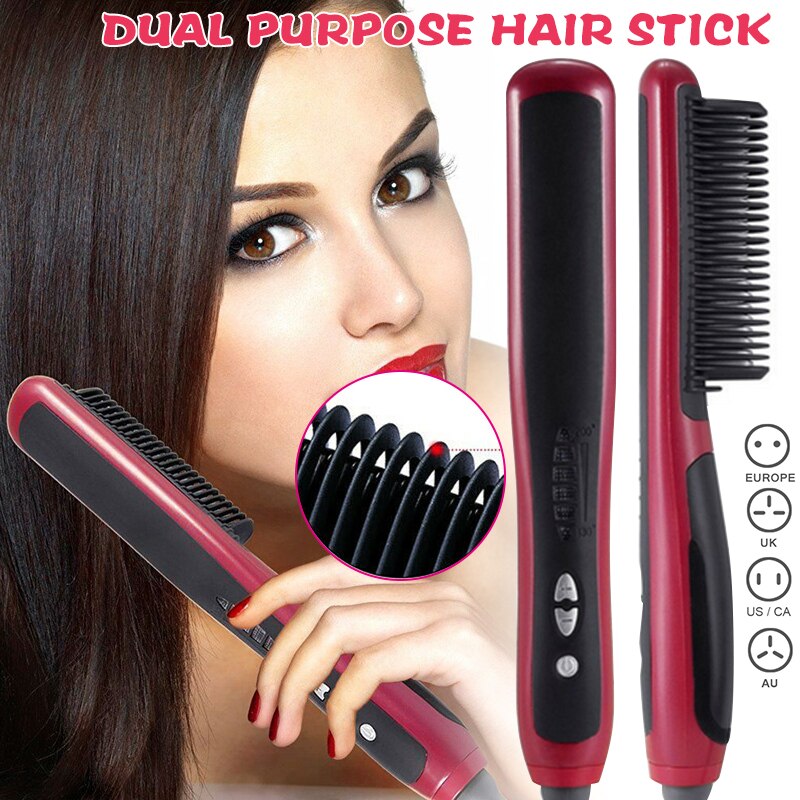 Dual-Purpose Hair Straight Styler Straightener Hair Curler Curling Ceramics Styling Straightener Combs Hair Stick for Women Men