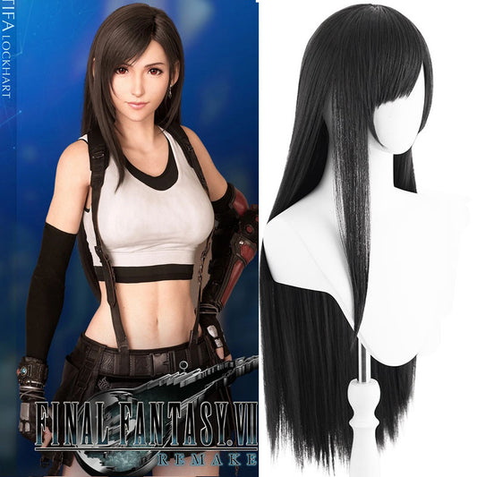 Tifa cos wig Final Fantasy 7 remake Tifa cos wig black simulation scalp cosplay fake hair game