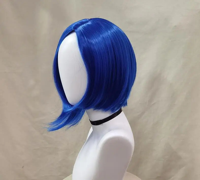 Sadness Blue Bob Wig with Black Glasses Girls Blue Anime Wig Women Heat Resistant Synthetic Cosplay Costume Party Wig (Blue)