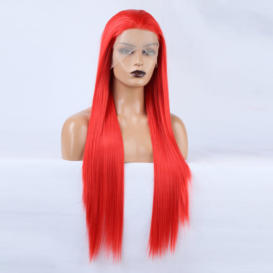Ladies Red Wig Front Lace Large Lace Ladies Chemical Fiber Wig Headgear Lace wigs Long Straight Hair