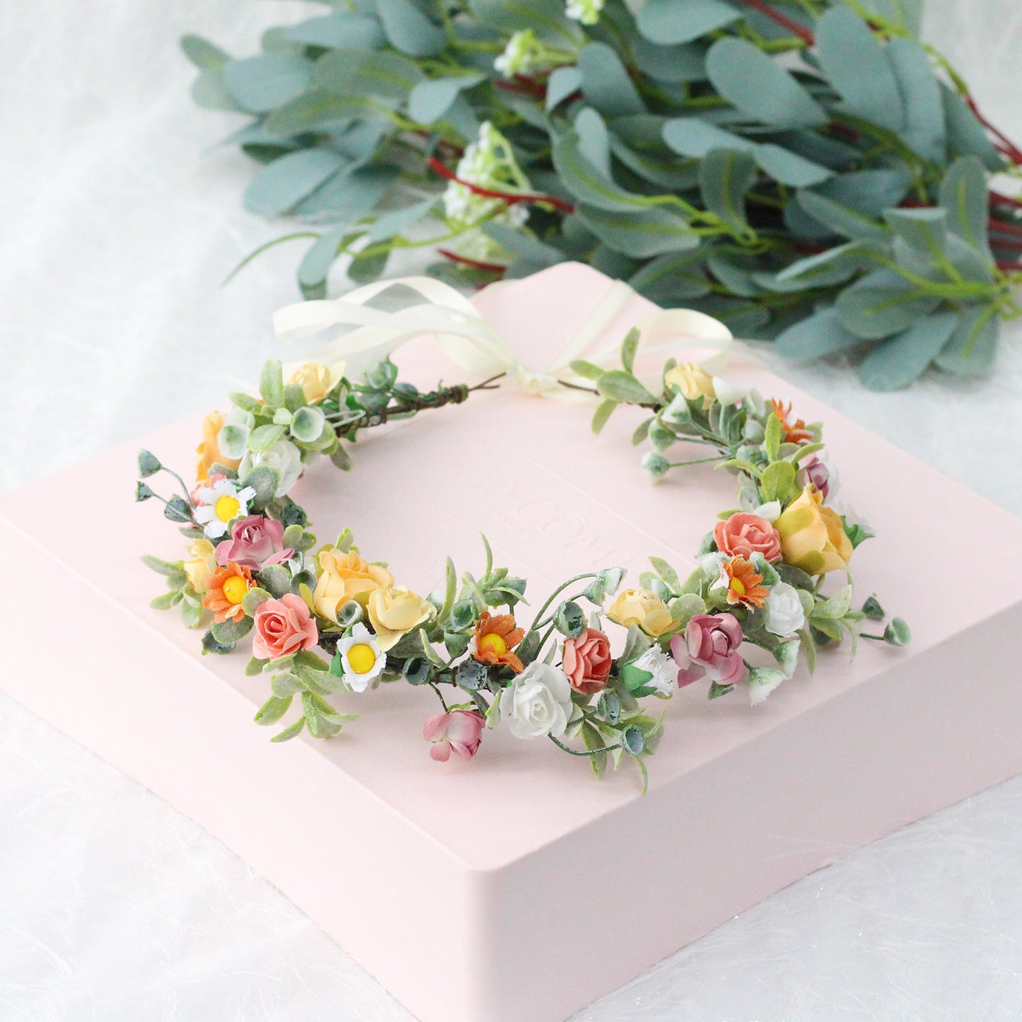 Colorful Rose Crown Hair Hoop Daisy Water Grass Headwear Party Gift Bridal Photo Shooting Wreath