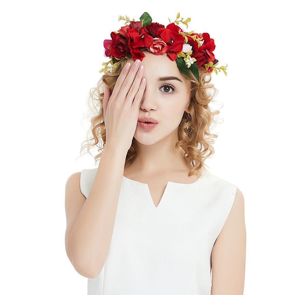 Big Red Rose Blossom Hair Band Bridal Flower Ring Hair Band