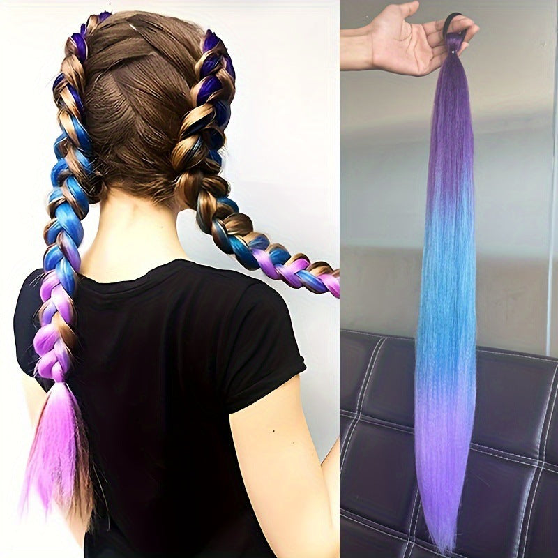 2-piece set of girls' rubber band ponytail wig boxing braid colorful elastic rope braid ponytail wig hair extensions