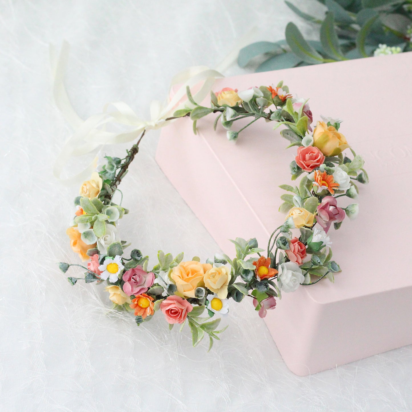 Colorful Rose Crown Hair Hoop Daisy Water Grass Headwear Party Gift Bridal Photo Shooting Wreath