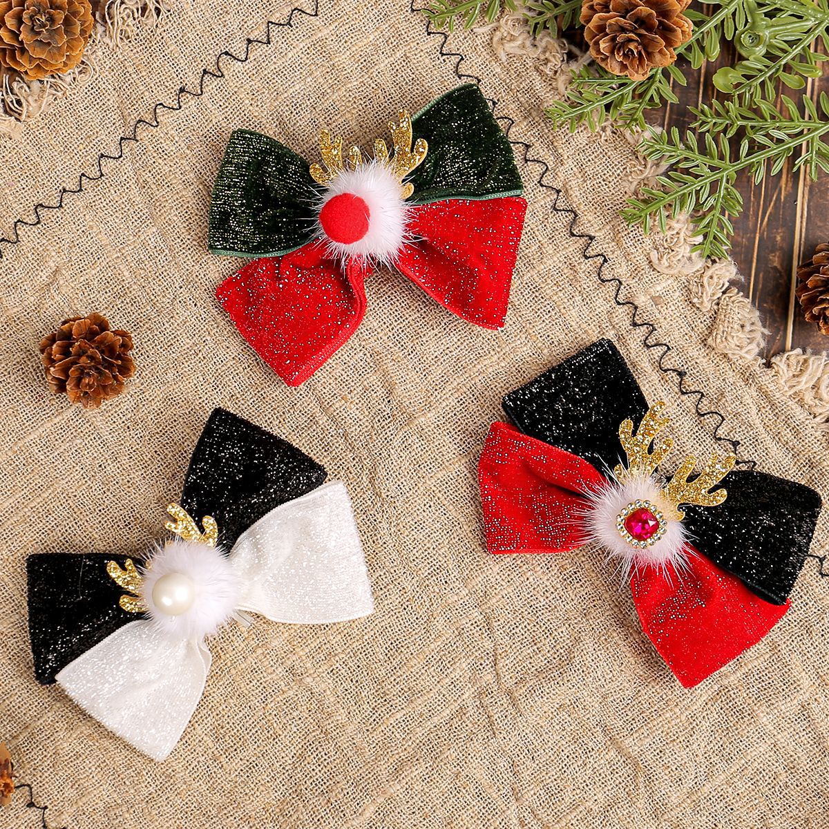 Christmas Antlers Hairball Hair Clip Christmas Cute Bow Duck billed Clip Hair Clip Decorative Headpiece
