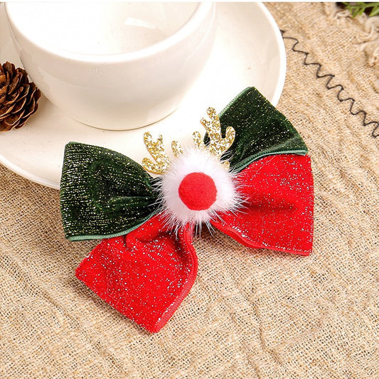 Christmas Antlers Hairball Hair Clip Christmas Cute Bow Duck billed Clip Hair Clip Decorative Headpiece