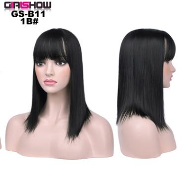 women Bob Wig With Bangs Short Straight Wigs party Synthetic Hair Heat Resistant Fiber fake hair Halloween Perucas
