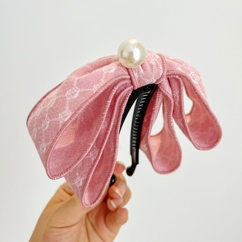 Small Fragrant Japanese Checker Bowknot Banana Clip Vertical Clip Pearl Horsetail Clip Hair Clip Headwear R560