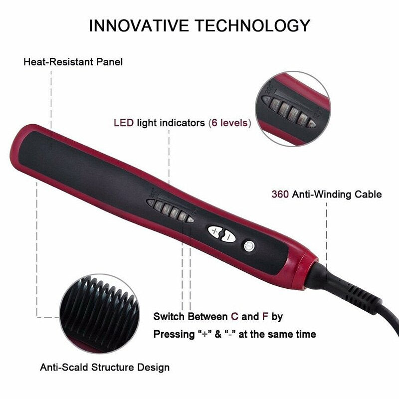 Dual-Purpose Hair Straight Styler Straightener Hair Curler Curling Ceramics Styling Straightener Combs Hair Stick for Women Men