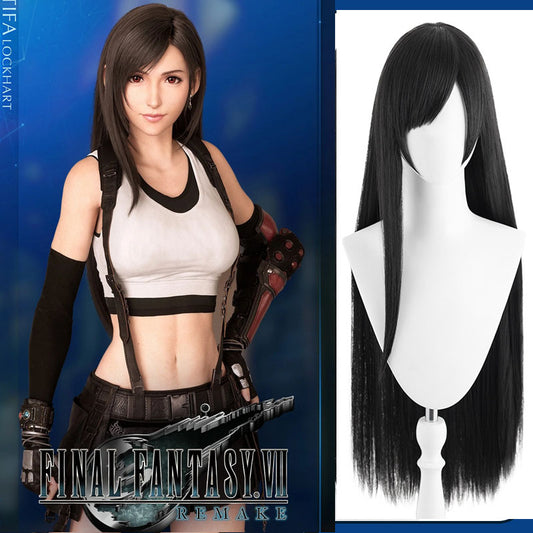Tifa cos wig Final Fantasy 7 remake Tifa cos wig black simulation scalp cosplay fake hair game