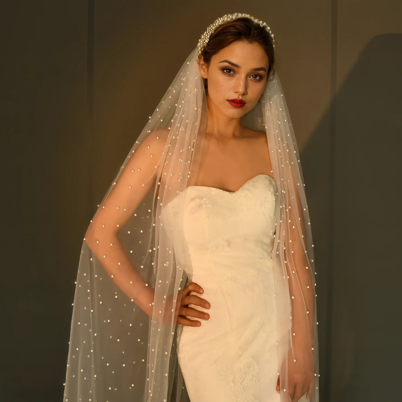 Pearl Hair Band Bridal Veils Extra Long Royal Cathedral Length Veil Wedding Veils with Comb Wedding Hair Accessories