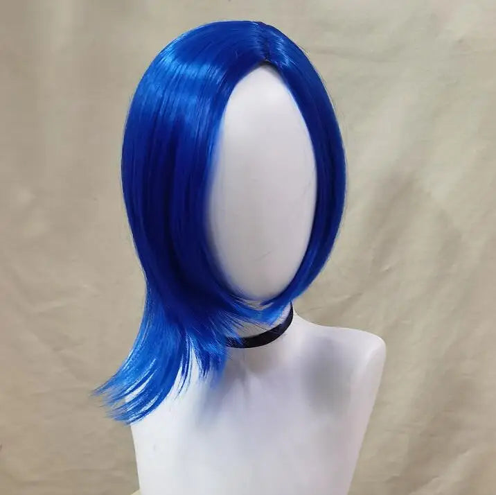 Sadness Blue Bob Wig with Black Glasses Girls Blue Anime Wig Women Heat Resistant Synthetic Cosplay Costume Party Wig (Blue)