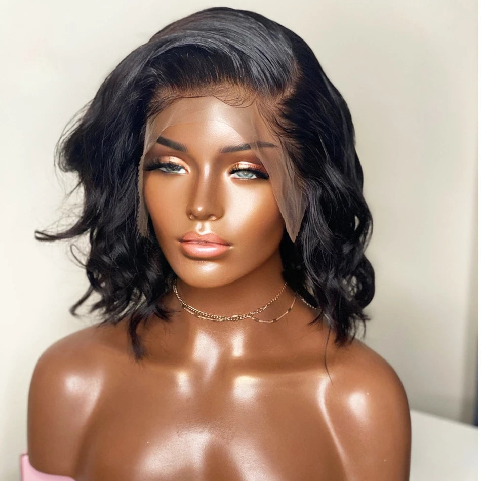 Black Big Wave Wig Chemical Fiber Front Lace Short Curly Hair Matte High Temperature Silk Headgear