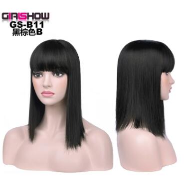 women Bob Wig With Bangs Short Straight Wigs party Synthetic Hair Heat Resistant Fiber fake hair Halloween Perucas