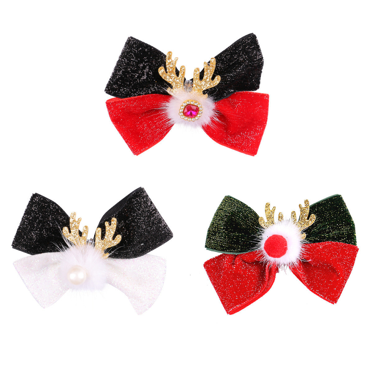 Christmas Antlers Hairball Hair Clip Christmas Cute Bow Duck billed Clip Hair Clip Decorative Headpiece
