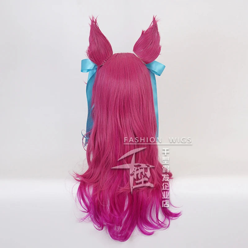 Game Spirit Blossom Ahri Long Wig With Ears Headwear Cosplay Costume Heat Resistant Synthetic Hair Women Wigs