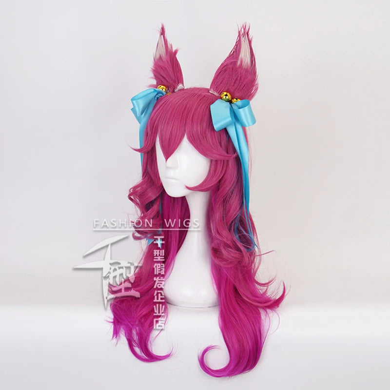 Game Spirit Blossom Ahri Long Wig With Ears Headwear Cosplay Costume Heat Resistant Synthetic Hair Women Wigs