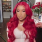 Custom Dyeing 130% 150% Density Peruvian Long Hair Red Color Body Wave Texture 360 Lace Frontal Wig With Baby Hair