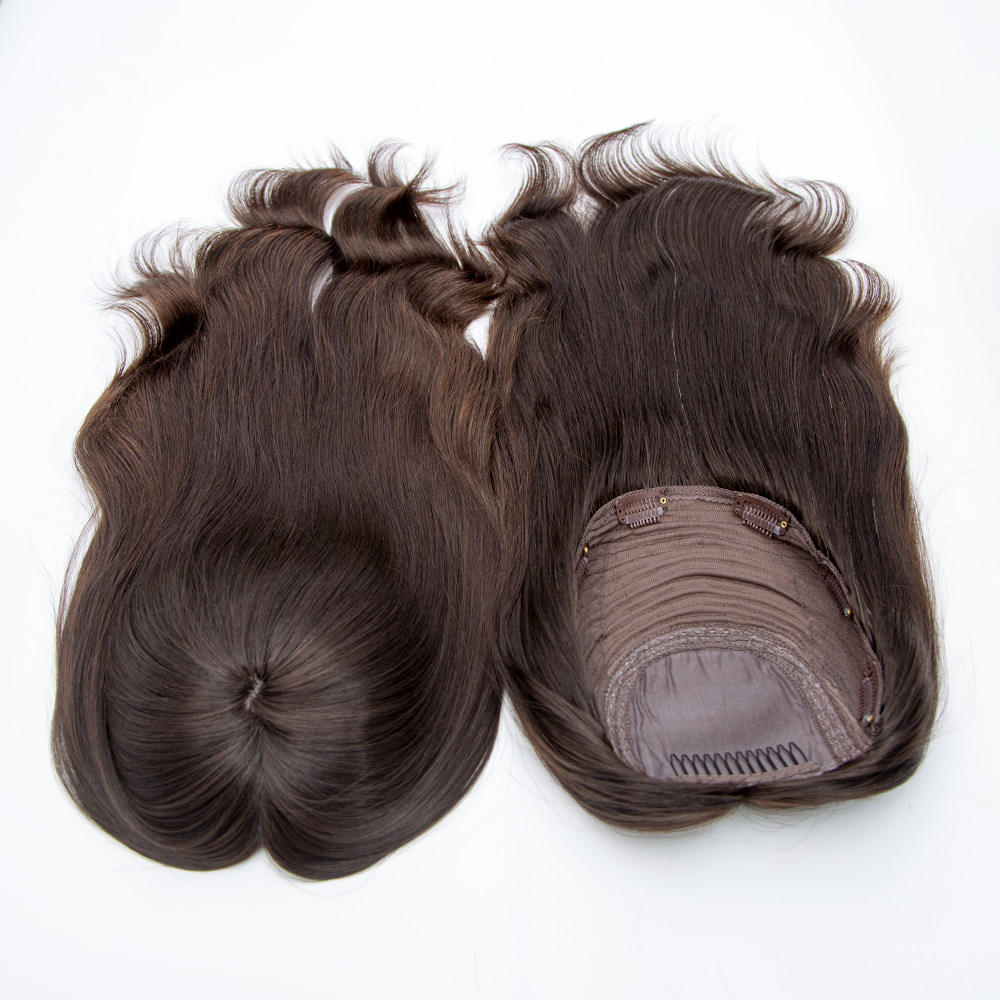 Natural Color 12A 130% Density Women Human Hair Silk Top Topper With Hair Clip