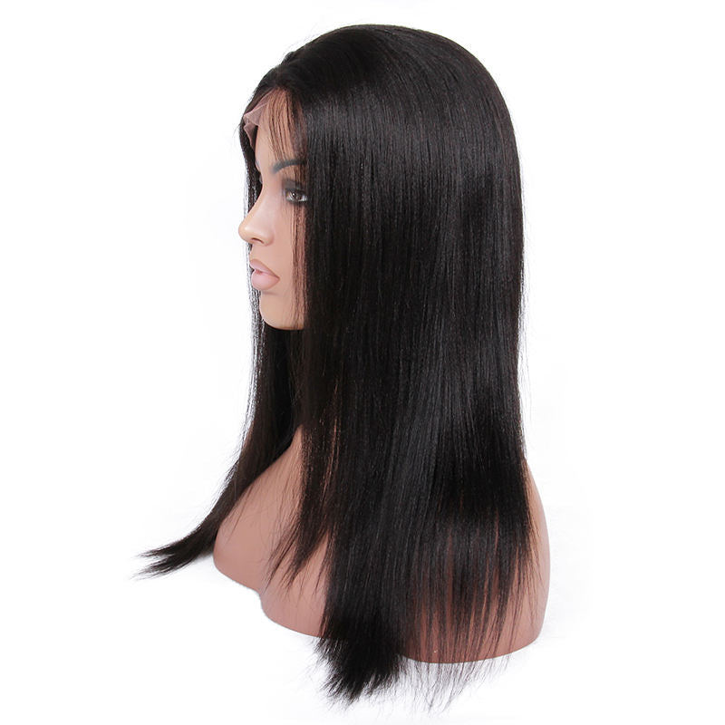 14 inch High Density Glueless Natural Color Custom Silk Top Base Yaki Full Lace Wig Silk Top Base In Stock