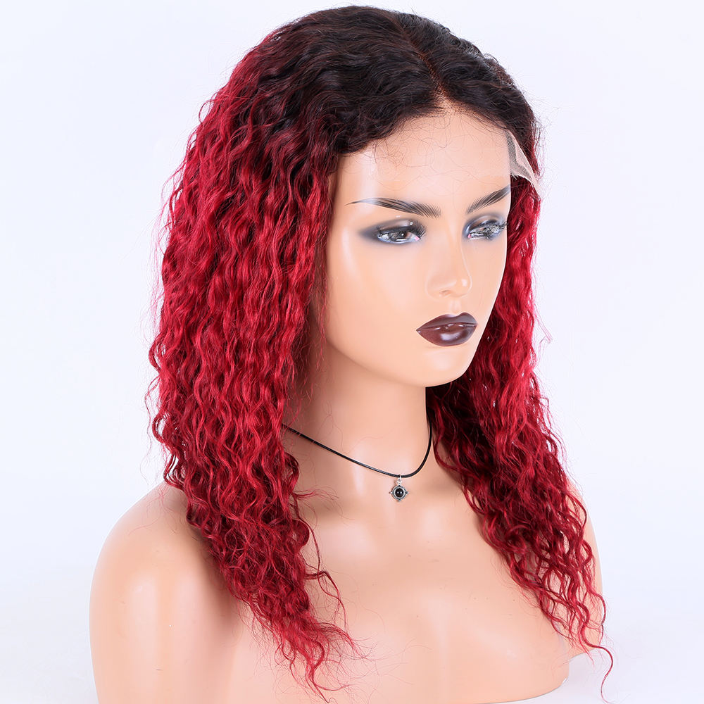 Oem Deep Curl Ombre Color 16 Inch Medium Size Remy Hair Hd Lace Closure Wigs 5x5 For Beauty