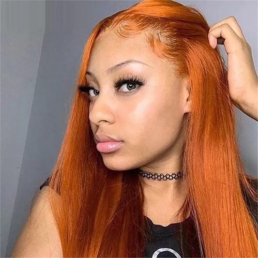 Provide Sample Pre Plucked Hairline Orange Color Brazilian Human Virgin Hair Silky Straight Full Lace Wig In Stock