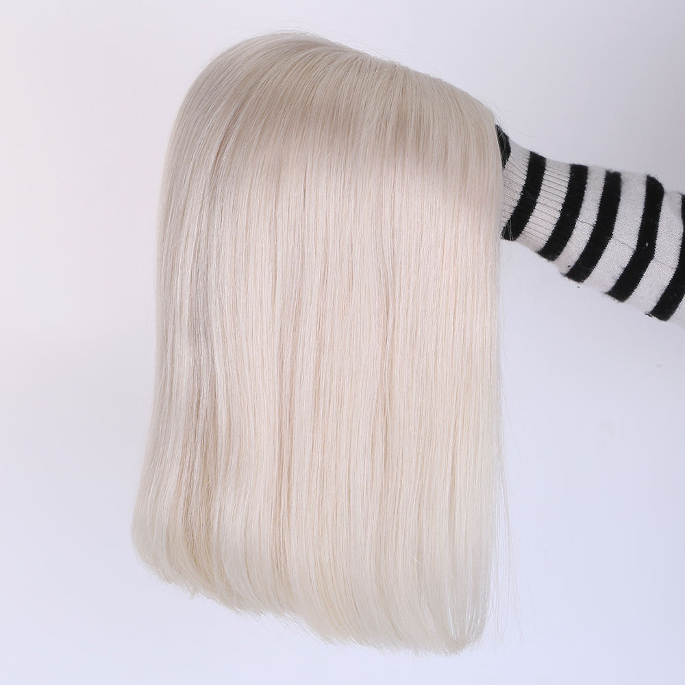 Top Grade 160% Density White Blonde Color BOB Cut Full Hand Tied Mono Top Wig 12 Inches Short Women Wigs