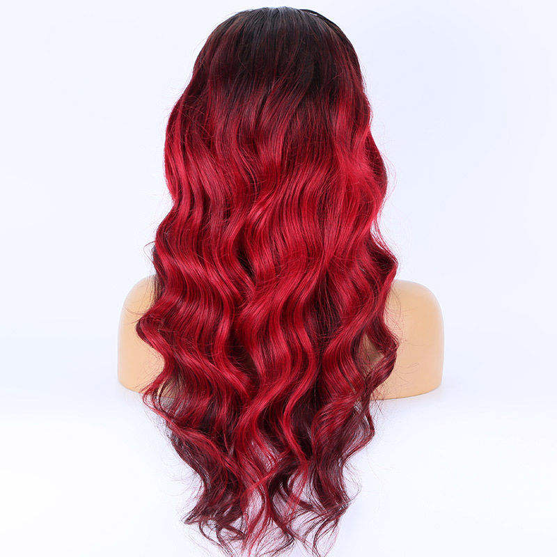 Custom Dyeing 130% 150% Density Peruvian Long Hair Red Color Body Wave Texture 360 Lace Frontal Wig With Baby Hair