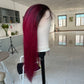 Burgundy 100% Human Hair 360 Lace Front Wig Straight 10-30 Inches 99J Human Hair Wig With Natural Color Root
