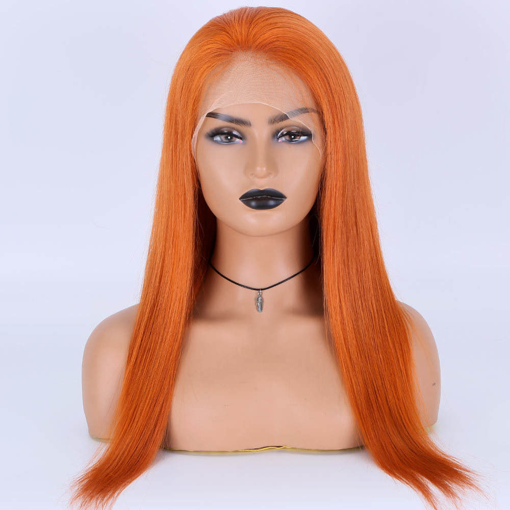 Provide Sample Pre Plucked Hairline Orange Color Brazilian Human Virgin Hair Silky Straight Full Lace Wig In Stock