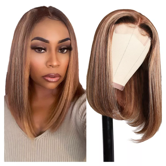 Well Textured Light Brown Lace 130% 150% Density Brown Short Bob 360 Lace Wigs For Women