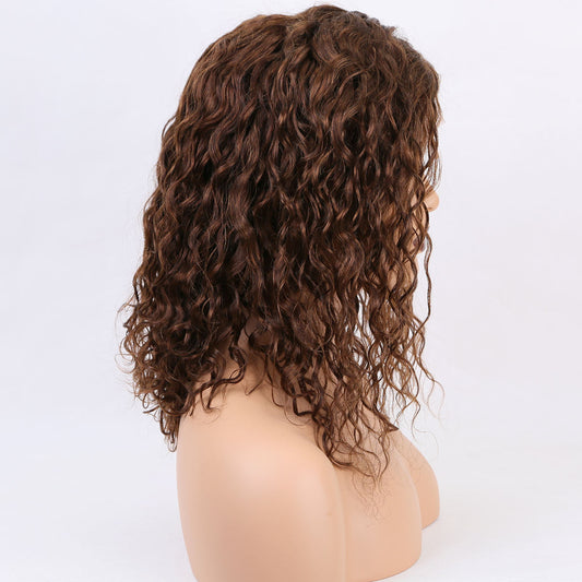 Good Quality Custom Size Brown Color Transparent Lace Water Wave Wigs 360 Lace Frontal Wig