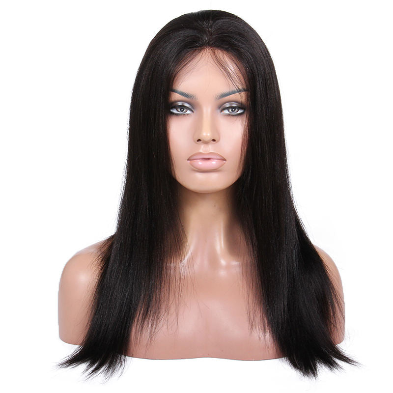 14 inch High Density Glueless Natural Color Custom Silk Top Base Yaki Full Lace Wig Silk Top Base In Stock