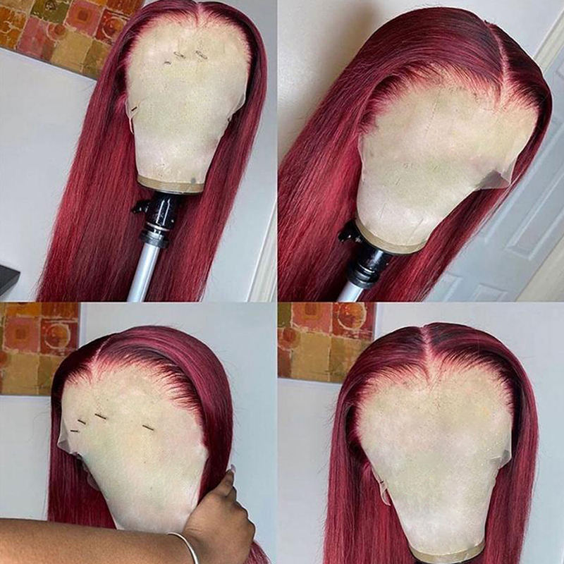 Custom Dyeing 130% 150% Density Peruvian Long Hair Red Color Body Wave Texture 360 Lace Frontal Wig With Baby Hair