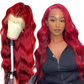 Custom Dyeing 130% 150% Density Peruvian Long Hair Red Color Body Wave Texture 360 Lace Frontal Wig With Baby Hair