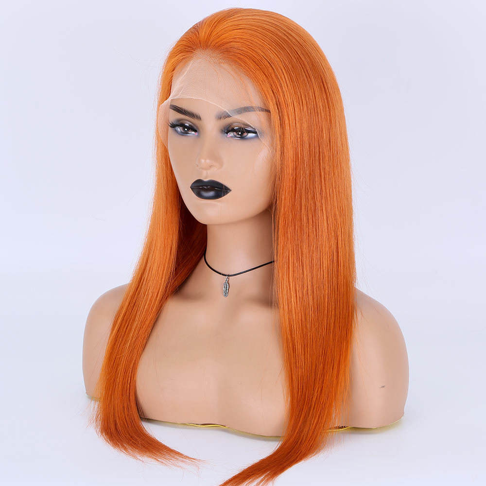 Provide Sample Pre Plucked Hairline Orange Color Brazilian Human Virgin Hair Silky Straight Full Lace Wig In Stock