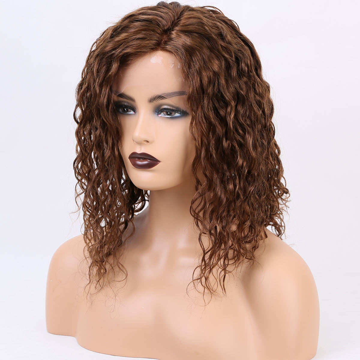 Good Quality Custom Size Brown Color Transparent Lace Water Wave Wigs 360 Lace Frontal Wig