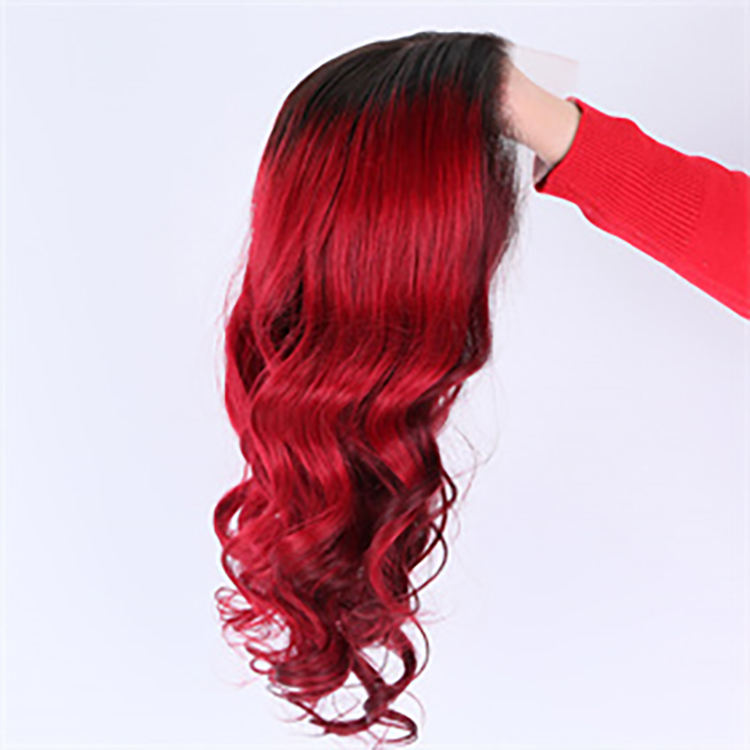 Custom Dyeing 130% 150% Density Peruvian Long Hair Red Color Body Wave Texture 360 Lace Frontal Wig With Baby Hair