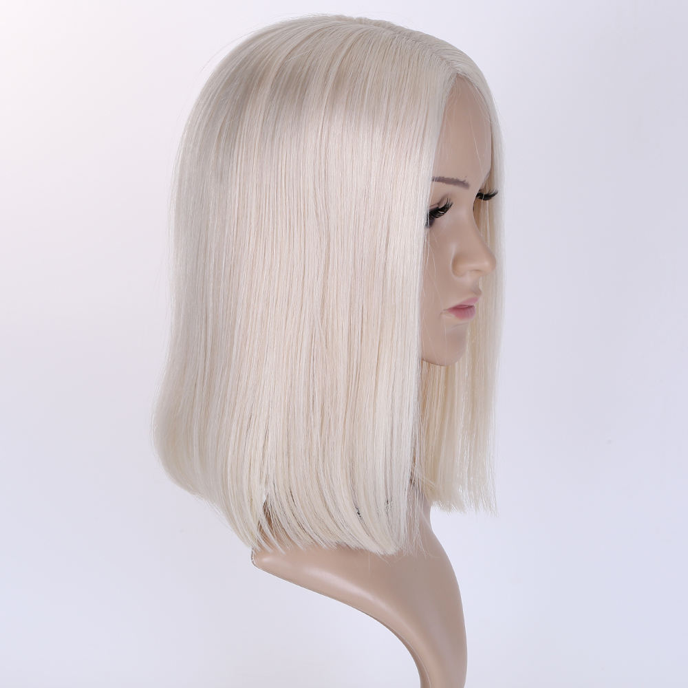 Top Grade 160% Density White Blonde Color BOB Cut Full Hand Tied Mono Top Wig 12 Inches Short Women Wigs