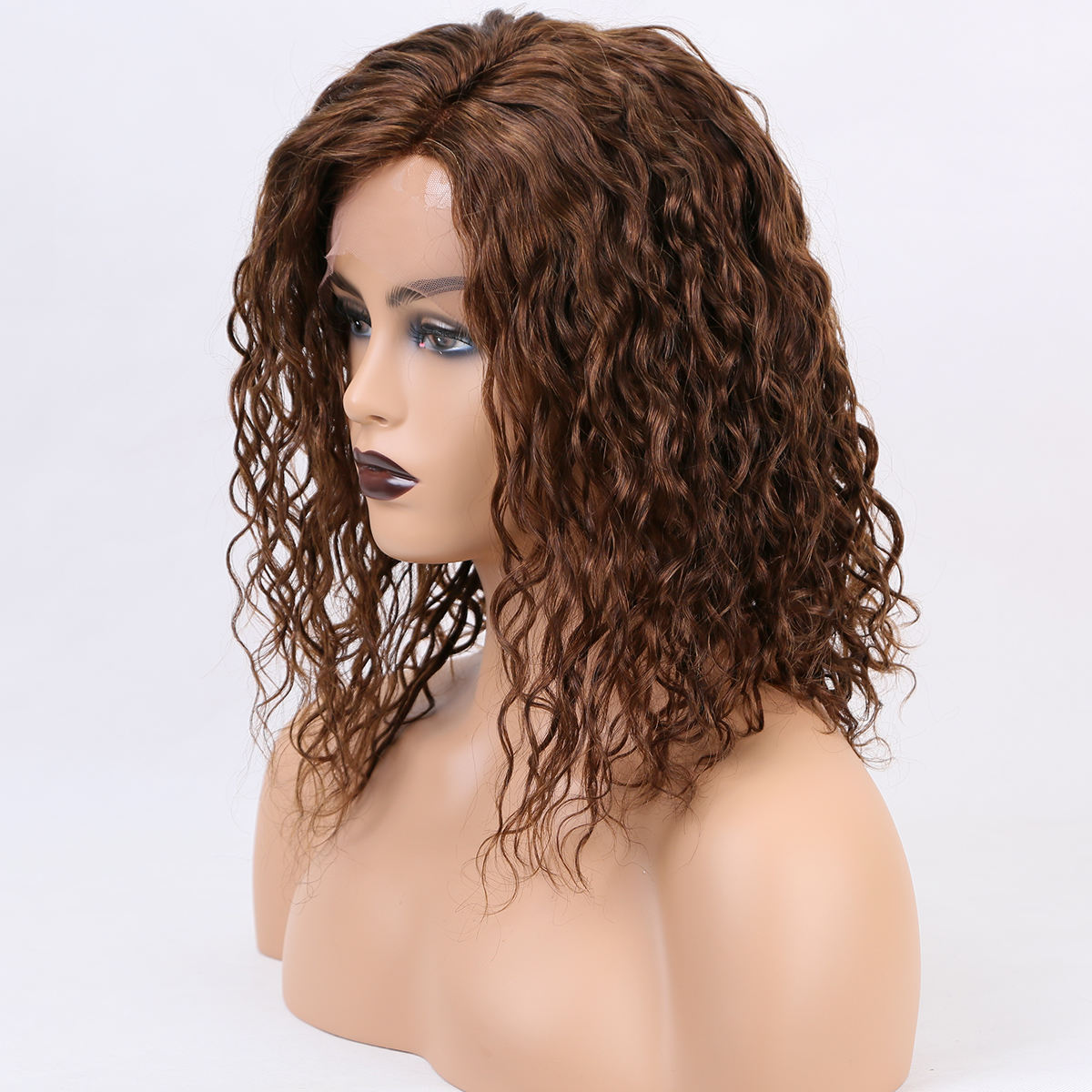 Good Quality Custom Size Brown Color Transparent Lace Water Wave Wigs 360 Lace Frontal Wig