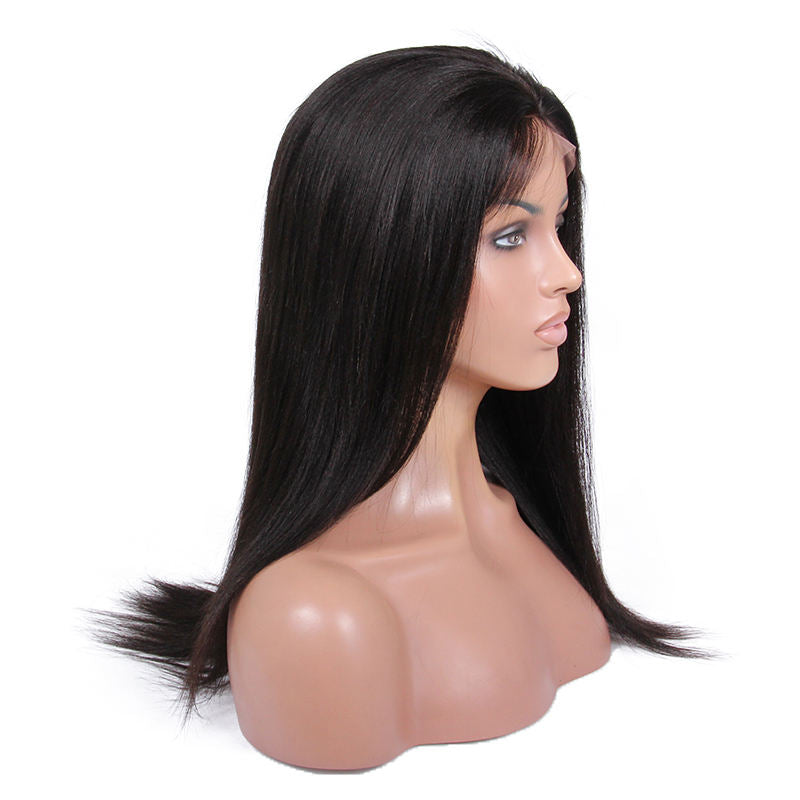 14 inch High Density Glueless Natural Color Custom Silk Top Base Yaki Full Lace Wig Silk Top Base In Stock